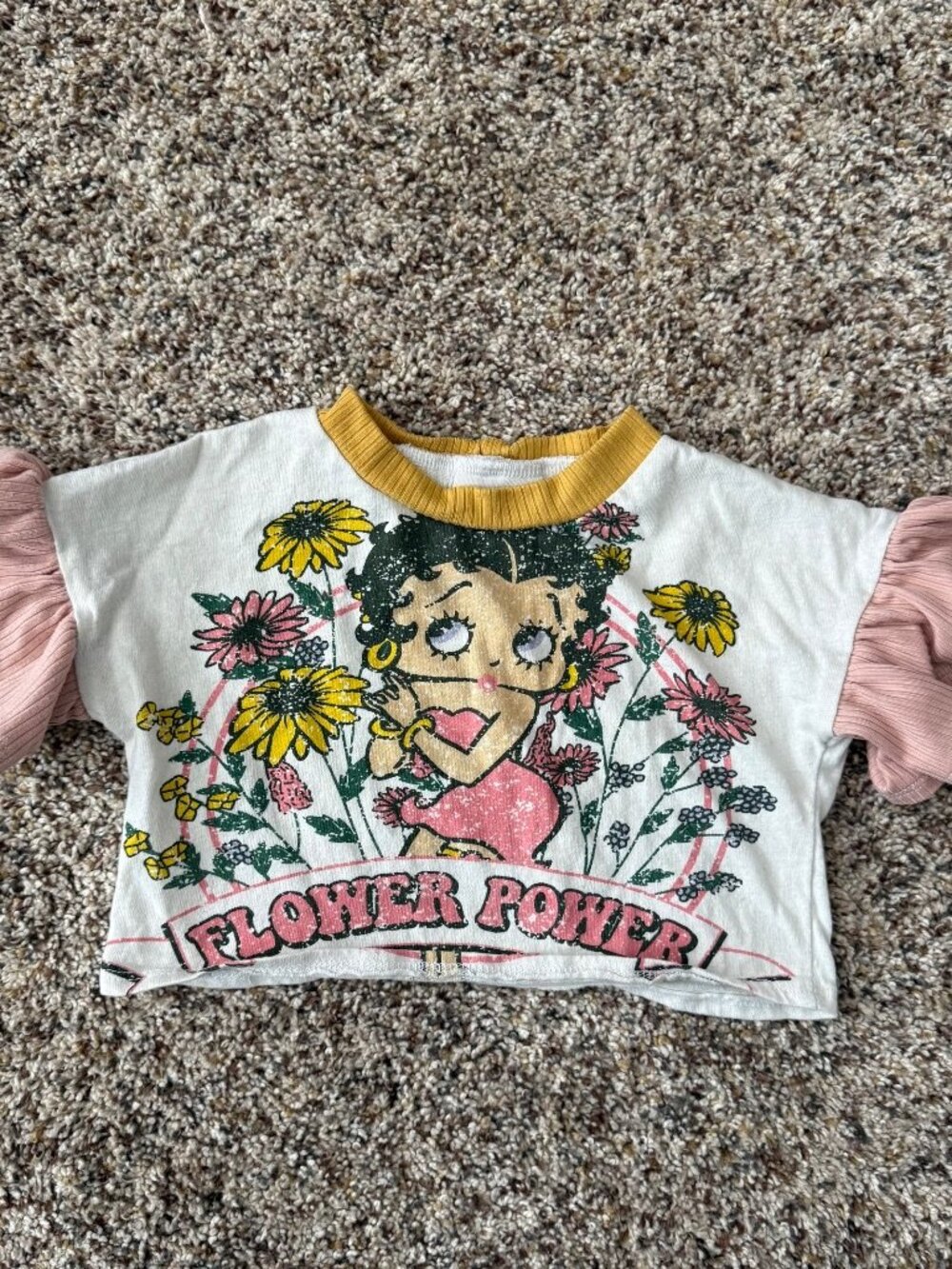 Biggin Little Betty Boop Flower Power Crop Top Pink Ruffle Sleeve 9-12M